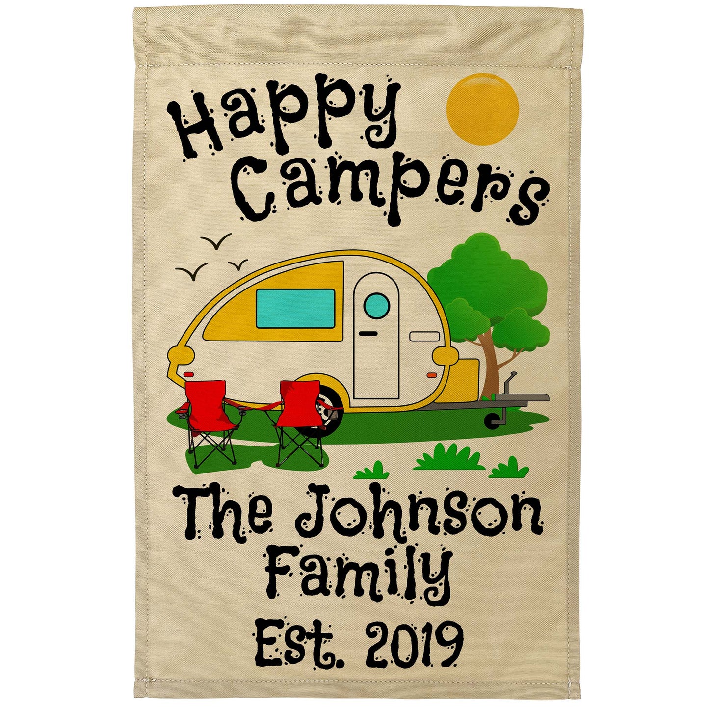 Happy Campers Personalized Camping Flag with Teardrop Camper