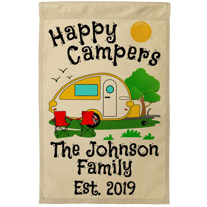 Happy Campers Personalized Camping Flag with Teardrop Camper