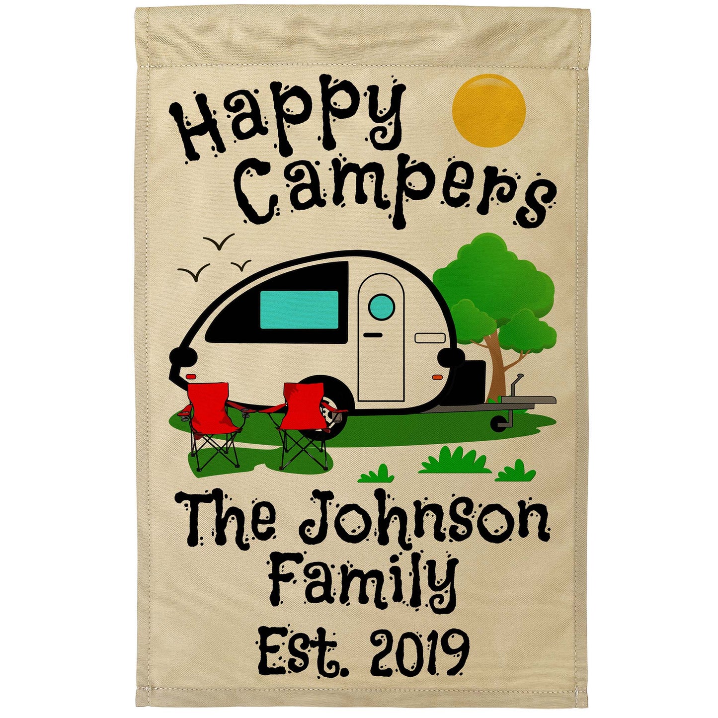 Happy Campers Personalized Camping Flag with Teardrop Camper