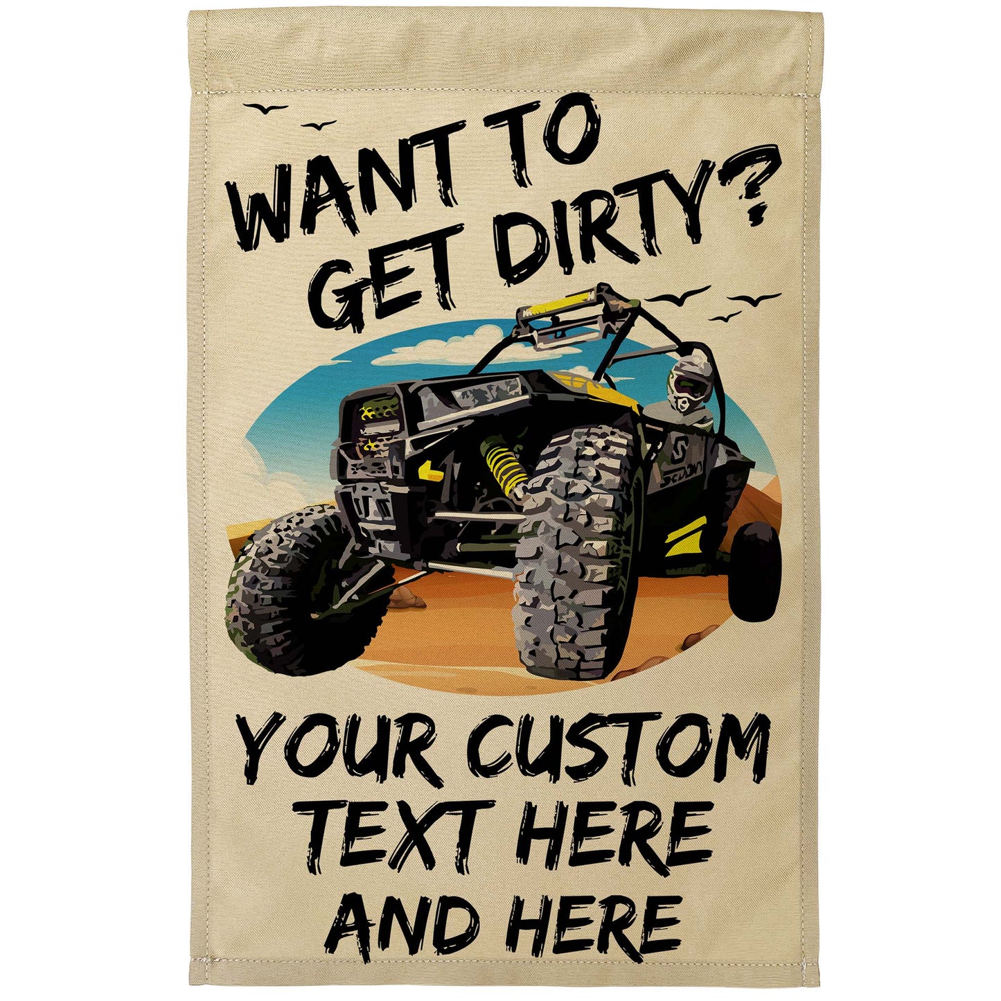 Want to Get Dirty? Personalized Camping Flag with UTV or ATV