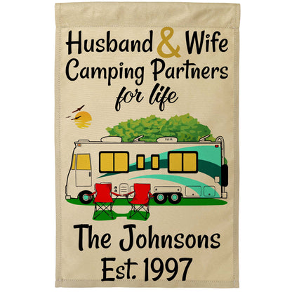 Husband & Wife Camping Partners for Life Personalized Camping Flag with Class A Motorhome