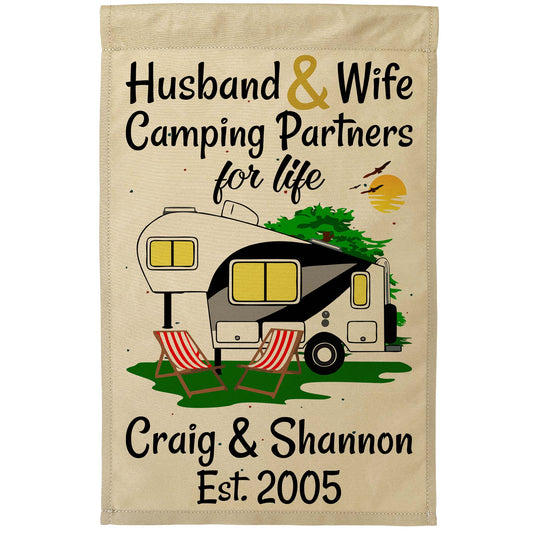 Husband & Wife Camping Partners for Life Personalized Camping Flag with 5th Wheel