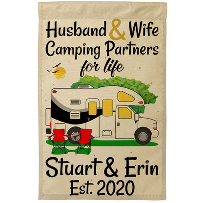 Husband & Wife Camping Partners for Life Personalized Camping Flag with Class C Motorhome