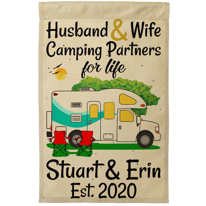 Husband & Wife Camping Partners for Life Personalized Camping Flag with Class C Motorhome