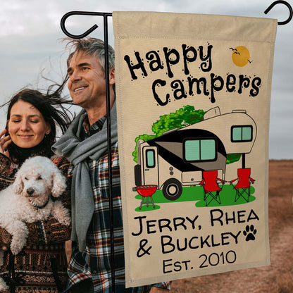 Happy Campers Personalized Camping Flag With 5th Wheel Trailer