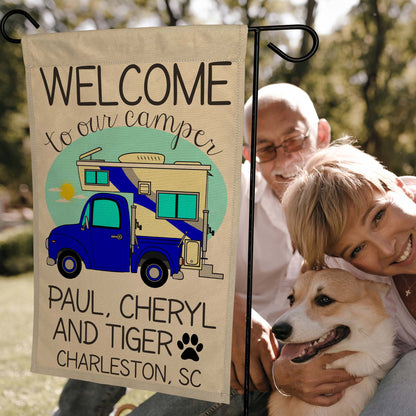 Welcome to Our Camper Personalized Camping Flag with Truck and Camper