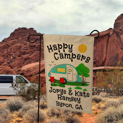 Happy Campers Personalized Camping Flag with Teardrop Camper