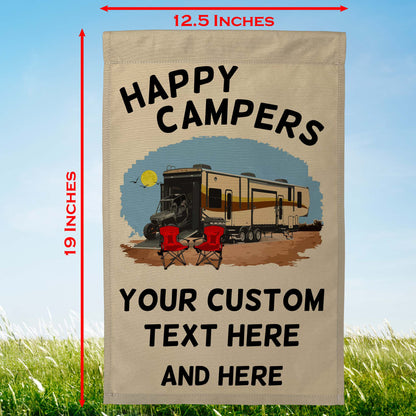 Happy Campers Personalized Camping Flag with 5th Wheel Toy Hauler