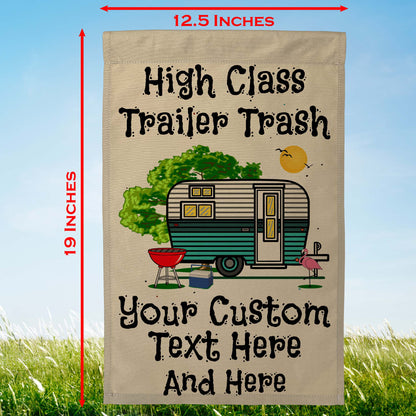 High Class Trailer Trash Personalized Camping Flag with Vintage Camper