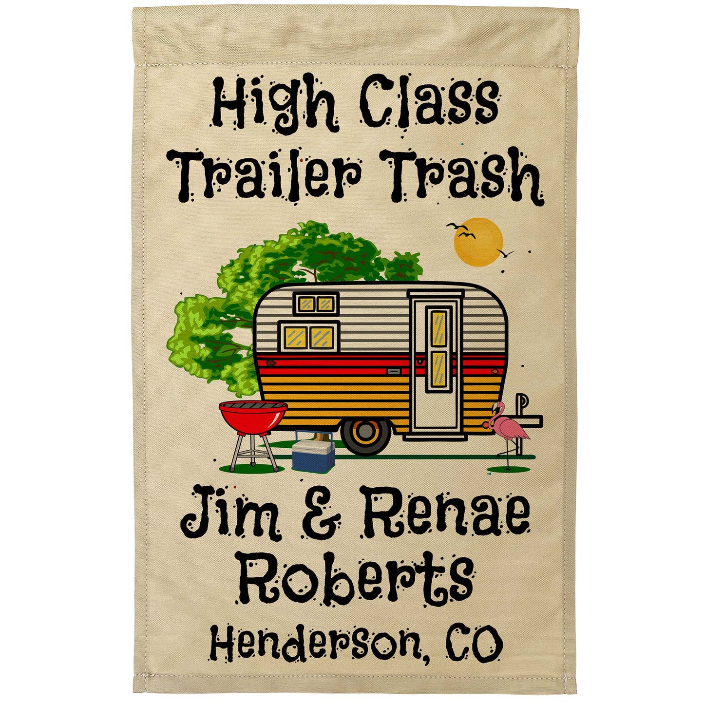 High Class Trailer Trash Personalized Camping Flag with Vintage Camper