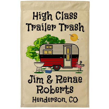 High Class Trailer Trash Personalized Camping Flag with Vintage Camper