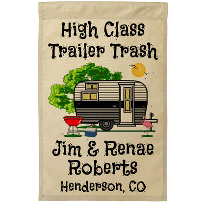 High Class Trailer Trash Personalized Camping Flag with Vintage Camper