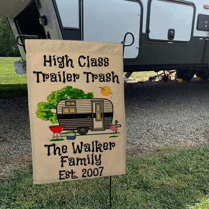 High Class Trailer Trash Personalized Camping Flag with Vintage Camper