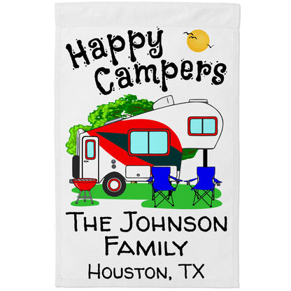 Happy Campers Personalized Camping Flag With 5th Wheel Trailer