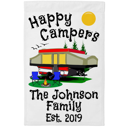 Happy Campers  Personalized Camping Flag With Pop Up Camper