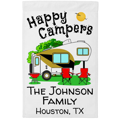 Happy Campers Personalized Camping Flag With 5th Wheel Trailer