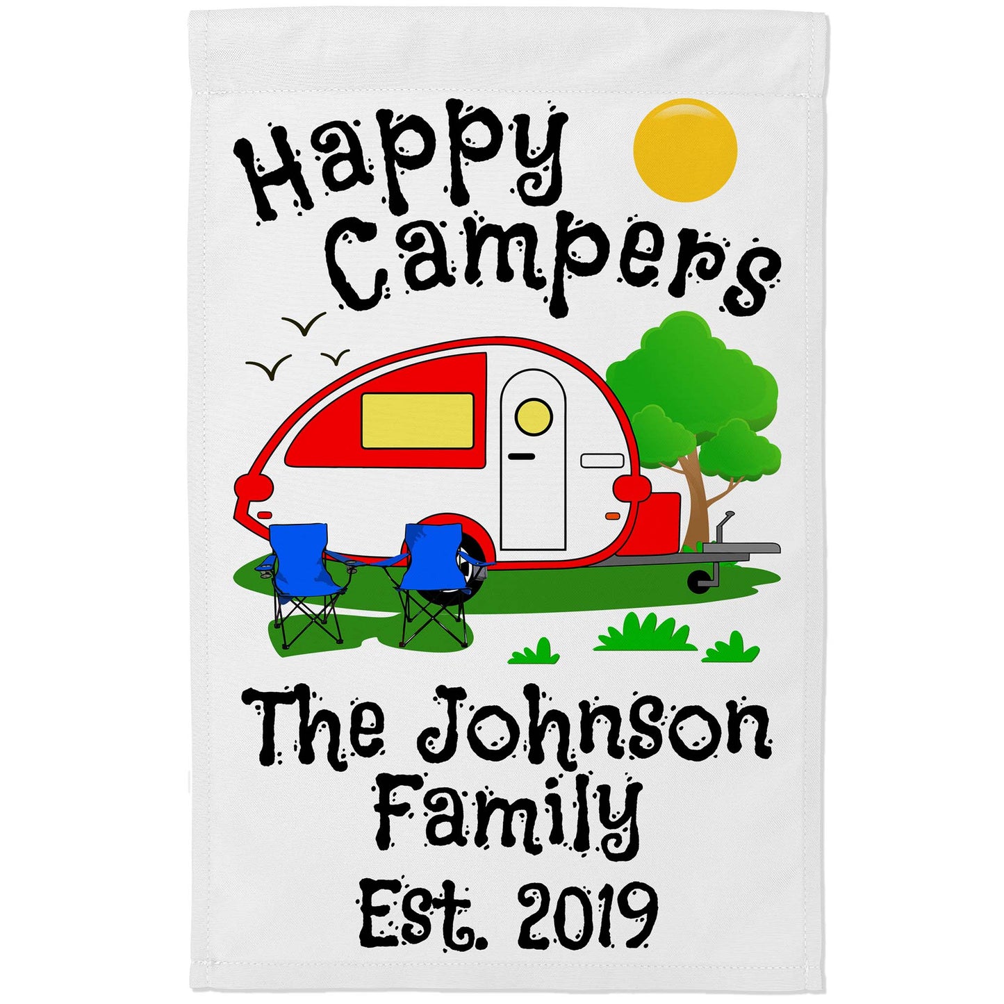 Happy Campers Personalized Camping Flag with Teardrop Camper