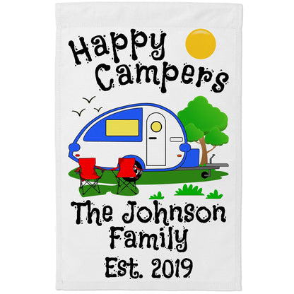 Happy Campers Personalized Camping Flag with Teardrop Camper