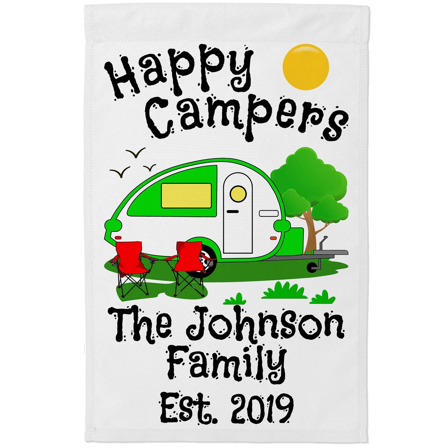 Happy Campers Personalized Camping Flag with Teardrop Camper