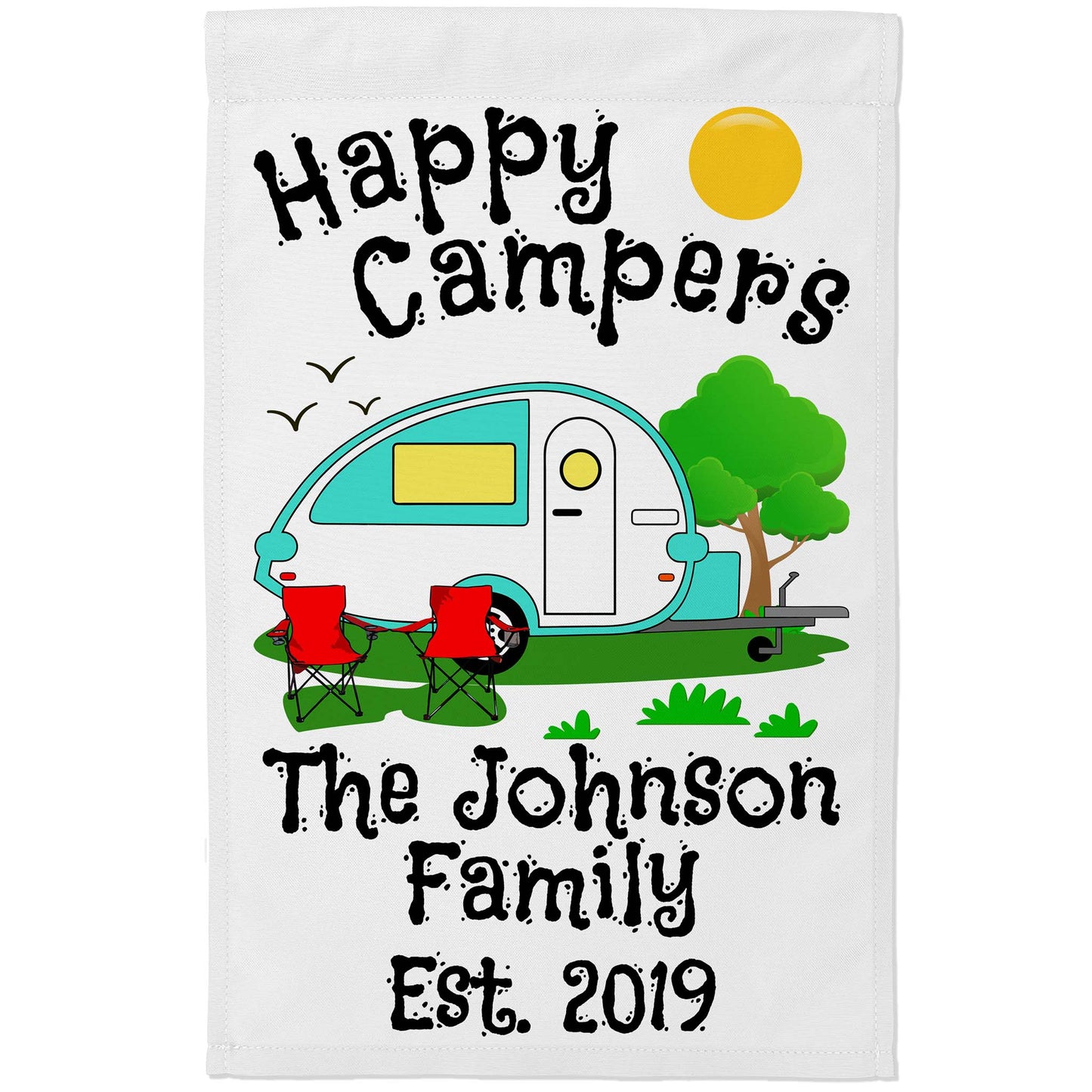 Happy Campers Personalized Camping Flag with Teardrop Camper