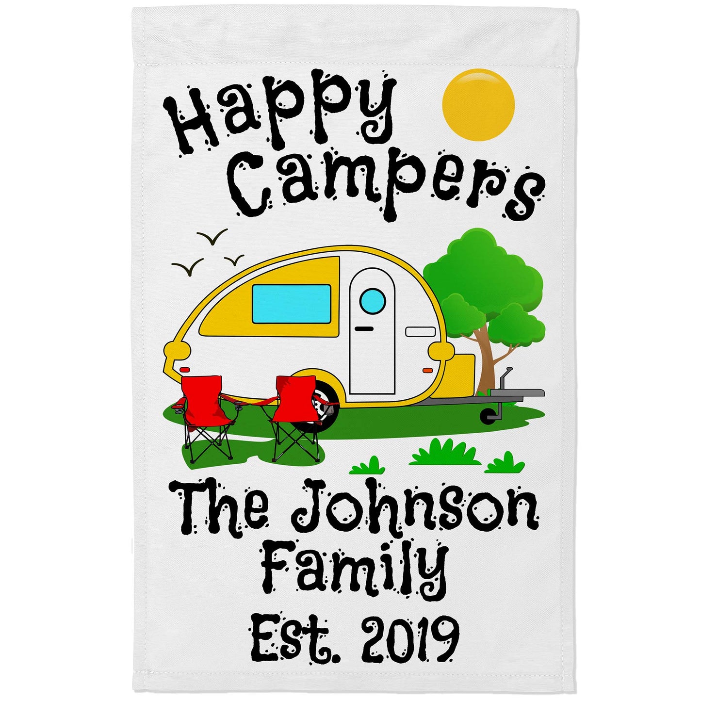 Happy Campers Personalized Camping Flag with Teardrop Camper