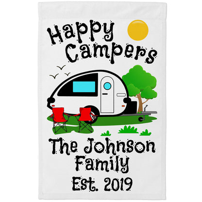 Happy Campers Personalized Camping Flag with Teardrop Camper