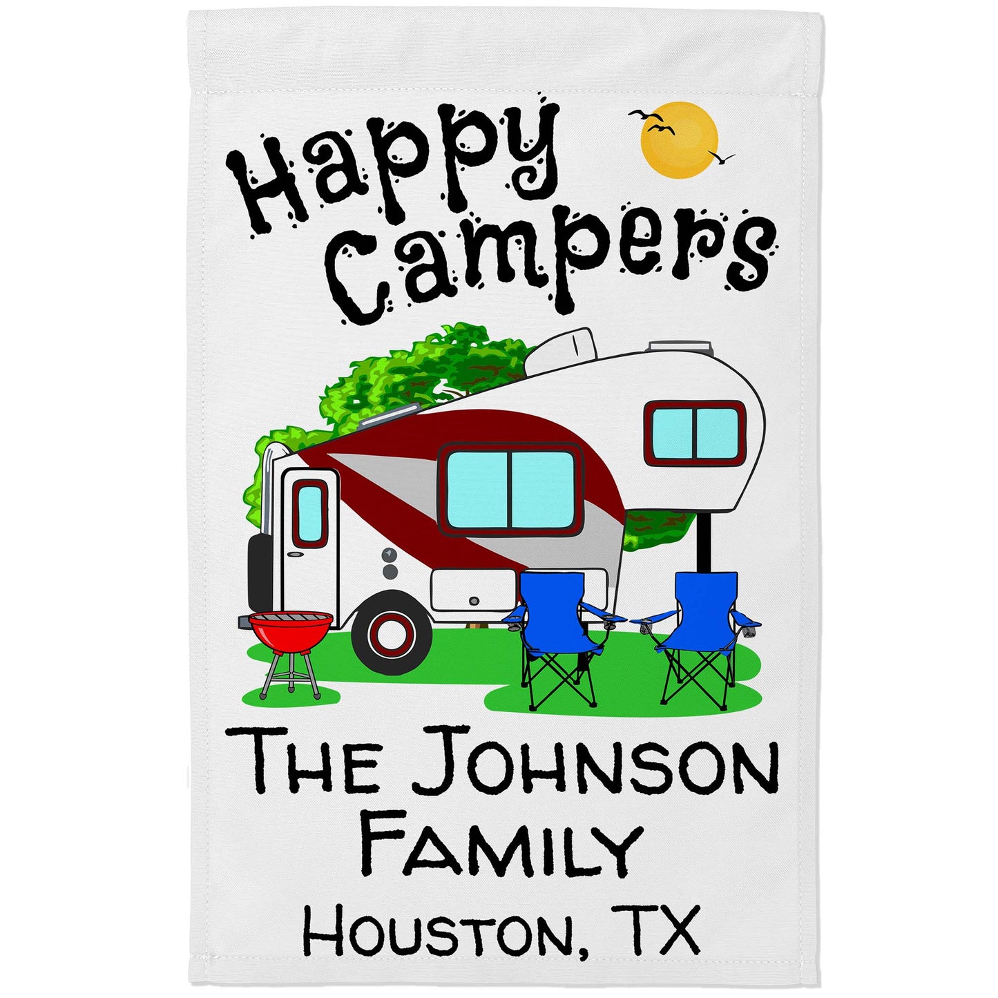 Happy Campers Personalized Camping Flag With 5th Wheel Trailer