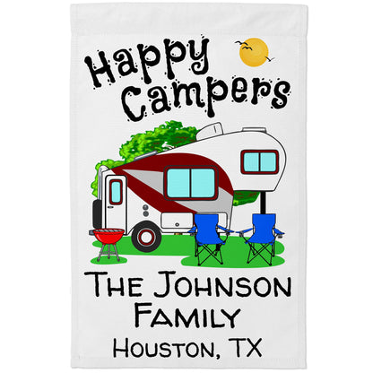 Happy Campers Personalized Camping Flag With 5th Wheel Trailer