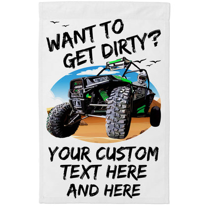 Want to Get Dirty? Personalized Camping Flag with UTV or ATV