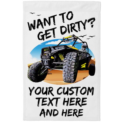 Want to Get Dirty? Personalized Camping Flag with UTV or ATV