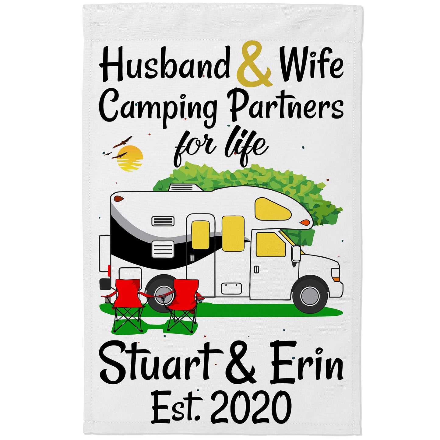 Husband & Wife Camping Partners for Life Personalized Camping Flag with Class C Motorhome