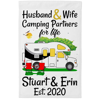 Husband & Wife Camping Partners for Life Personalized Camping Flag with Class C Motorhome