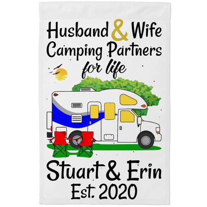 Husband & Wife Camping Partners for Life Personalized Camping Flag with Class C Motorhome