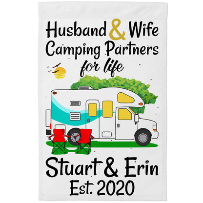 Husband & Wife Camping Partners for Life Personalized Camping Flag with Class C Motorhome