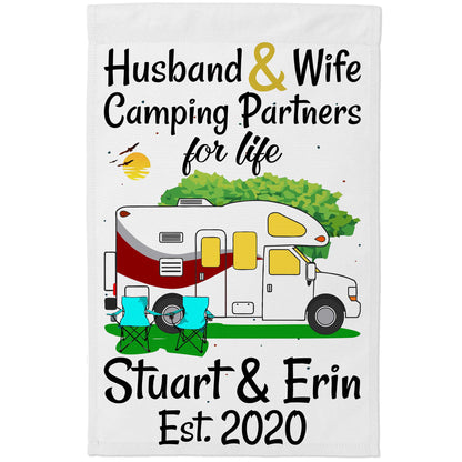 Husband & Wife Camping Partners for Life Personalized Camping Flag with Class C Motorhome