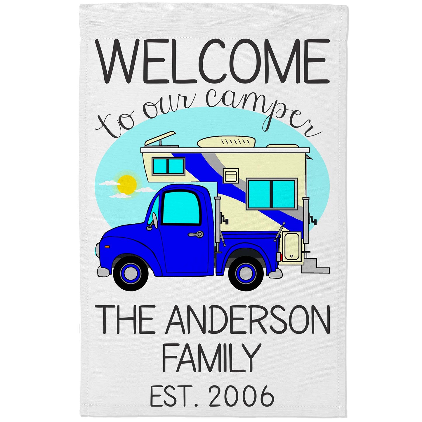 Welcome to Our Camper Personalized Camping Flag with Truck and Camper