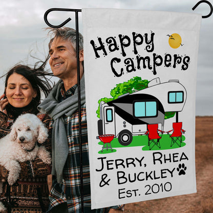 Happy Campers Personalized Camping Flag With 5th Wheel Trailer