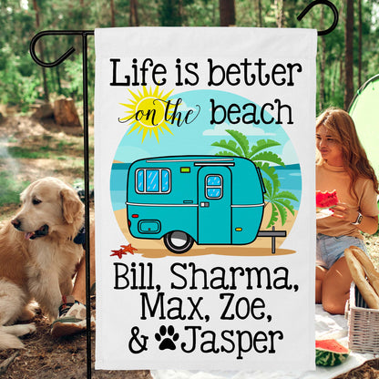 Life is Better on The Beach Personalized Camping Flag with Travel Trailer