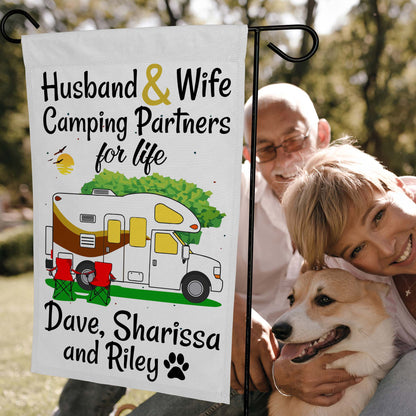 Husband & Wife Camping Partners for Life Personalized Camping Flag with Class C Motorhome