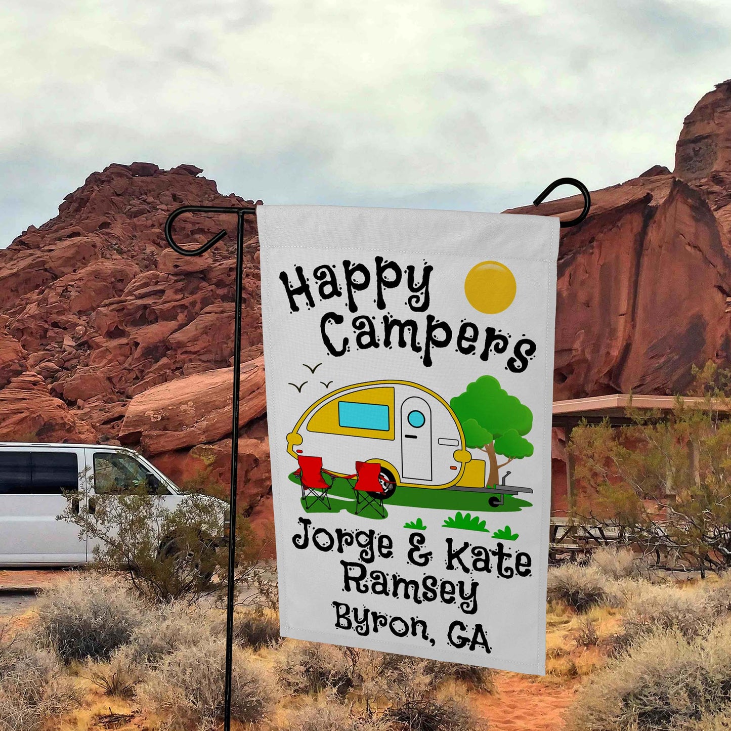 Happy Campers Personalized Camping Flag with Teardrop Camper