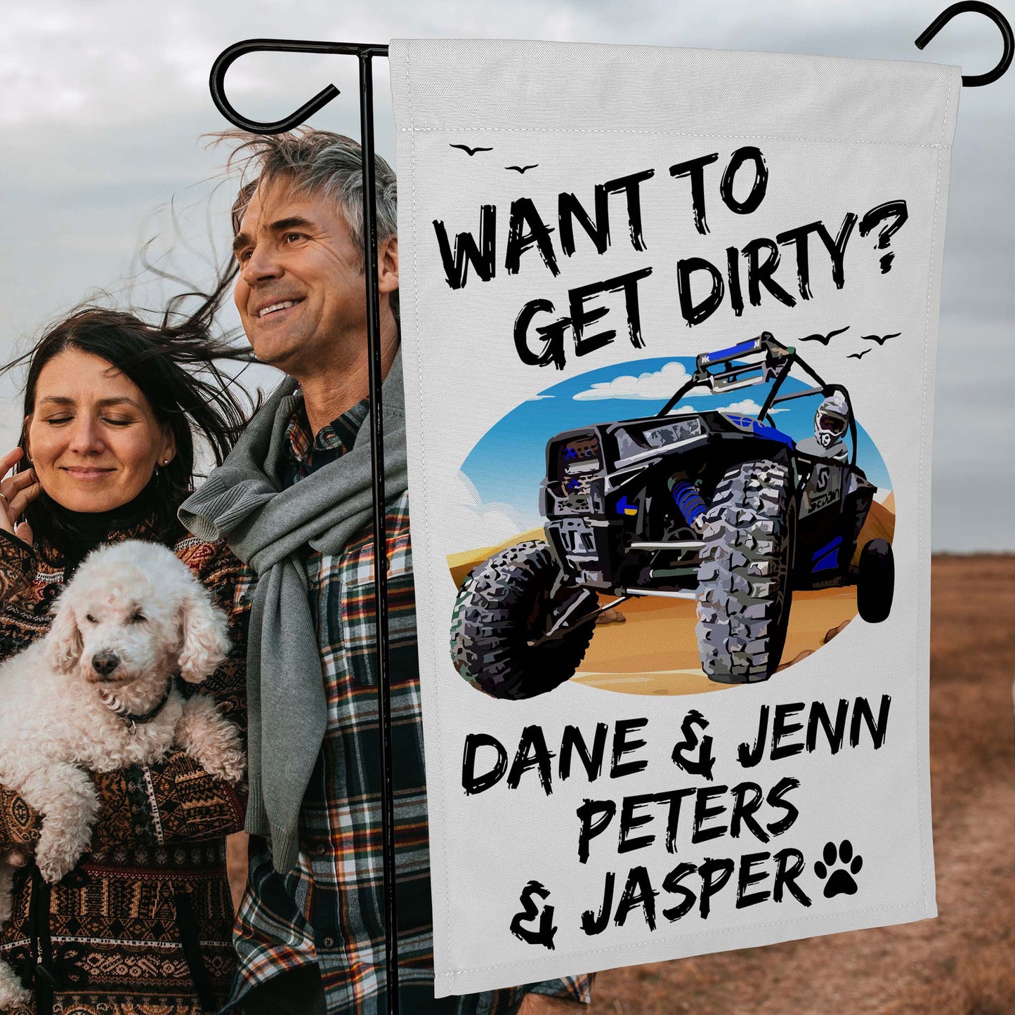 Want to Get Dirty? Personalized Camping Flag with UTV or ATV