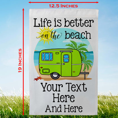 Life is Better on The Beach Personalized Camping Flag with Travel Trailer