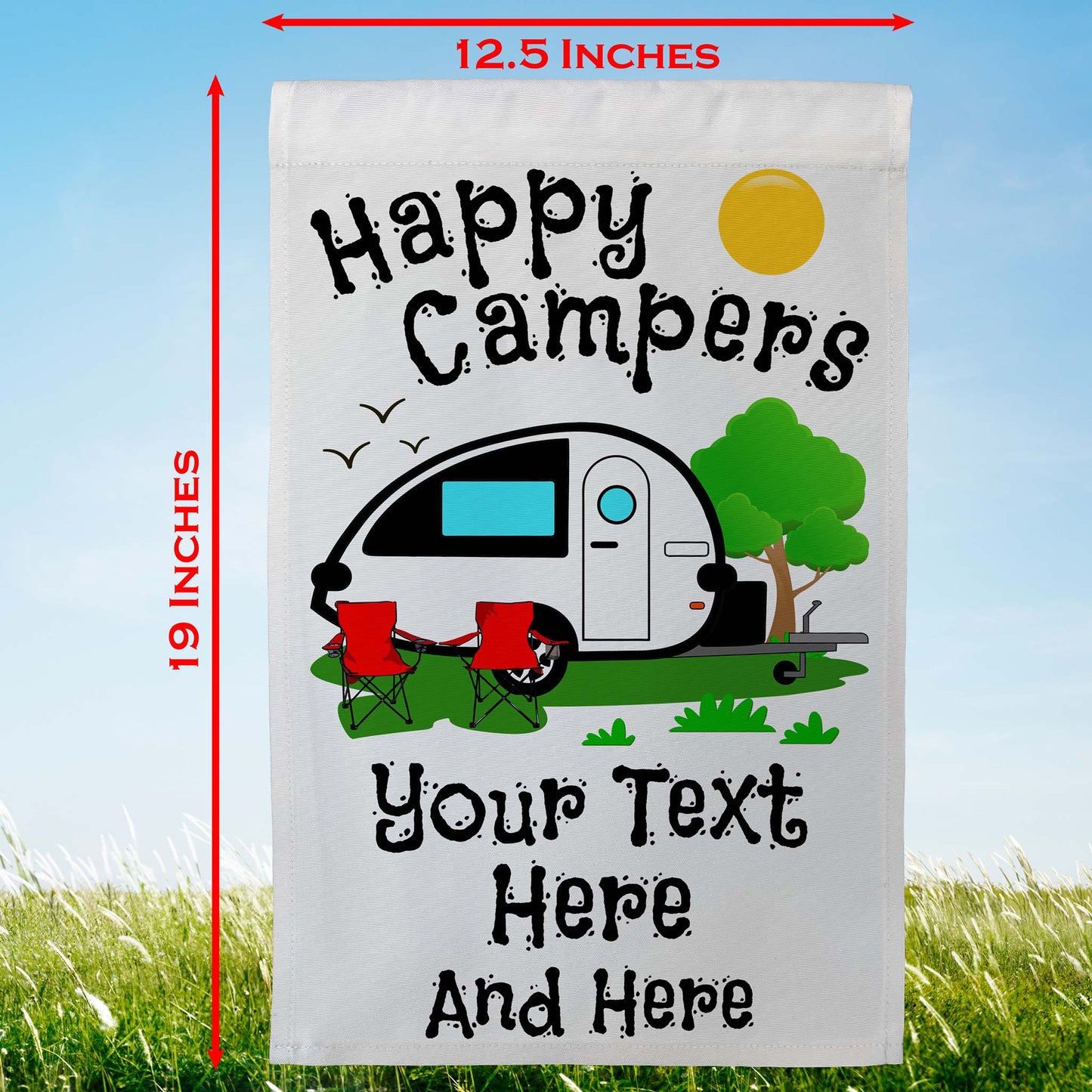 Happy Campers Personalized Camping Flag with Teardrop Camper