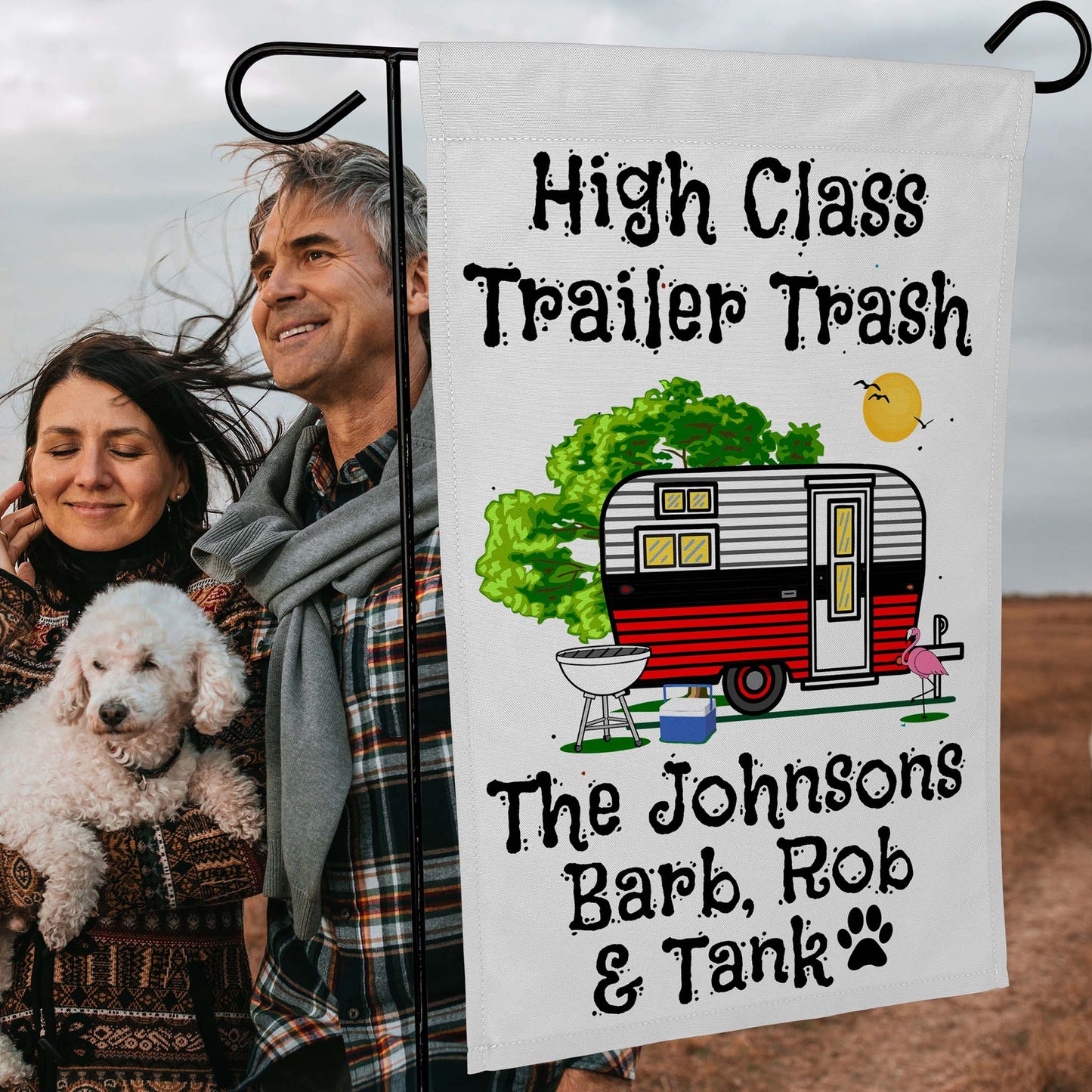 High Class Trailer Trash Personalized Camping Flag with Vintage Camper