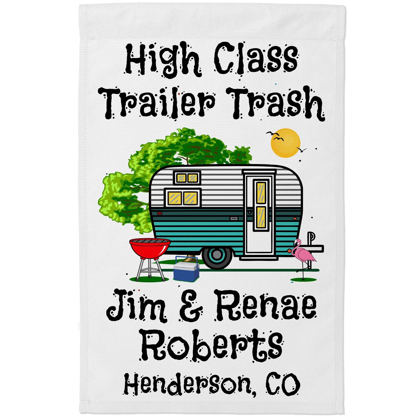 High Class Trailer Trash Personalized Camping Flag with Vintage Camper