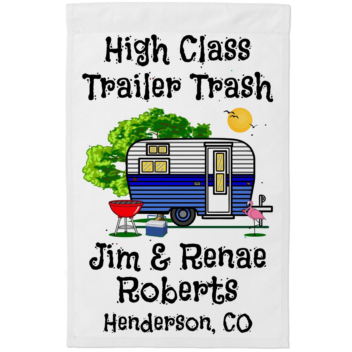 High Class Trailer Trash Personalized Camping Flag with Vintage Camper