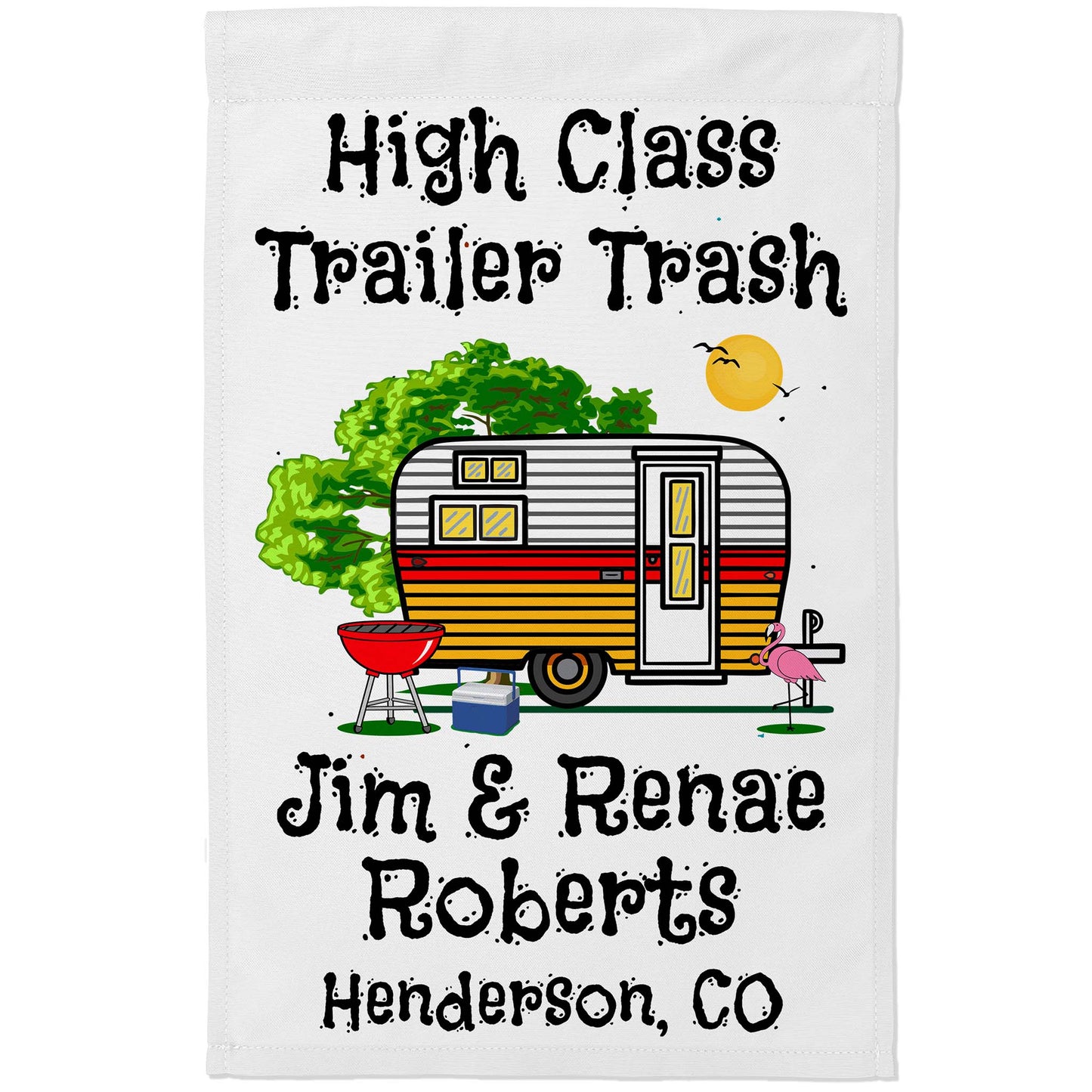 High Class Trailer Trash Personalized Camping Flag with Vintage Camper