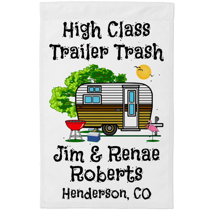 High Class Trailer Trash Personalized Camping Flag with Vintage Camper