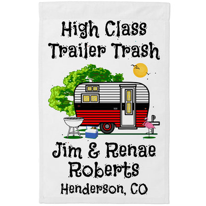 High Class Trailer Trash Personalized Camping Flag with Vintage Camper