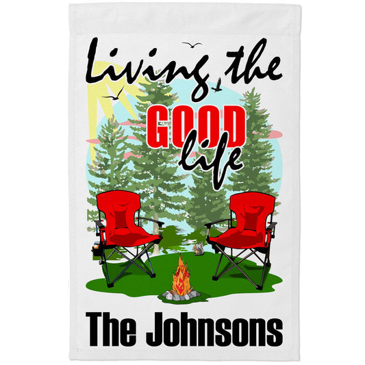 Living The Good Life Personalized Camping Flag with Campsite